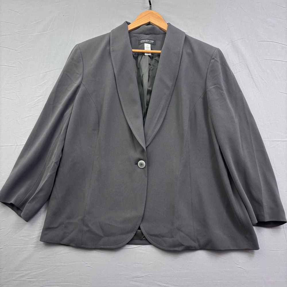 Jones New York Woman Gray Shawl Lapel Single Button Blazer Jacket 20W